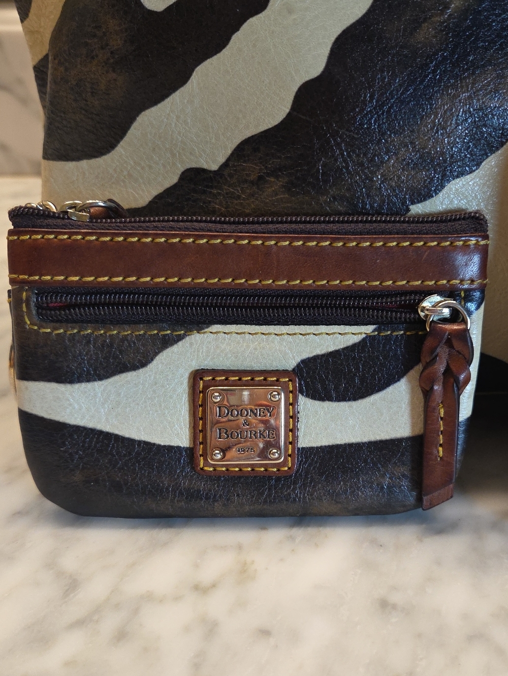 Used Dooney & Bourke Brown Cream Zebra-Print Satchel with Wallet Set - Picture 4 of 11